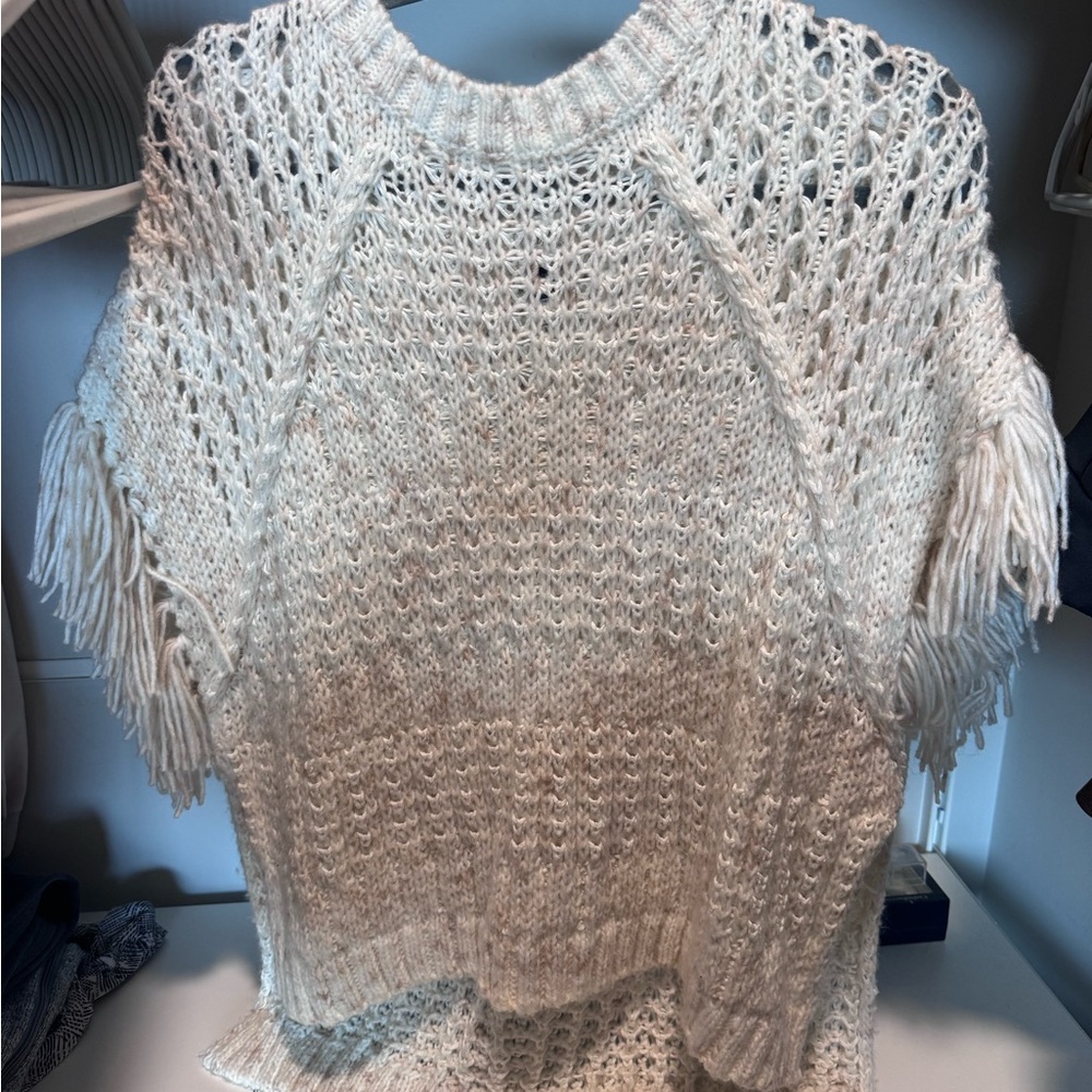 Universal Thread Cream Open-Knit Fringe Sweater